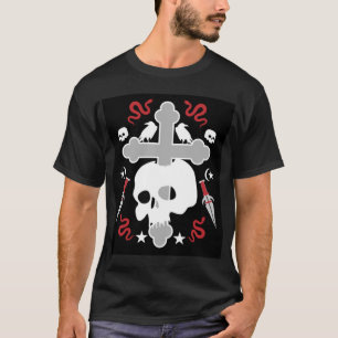 Gothic subcultuur schedel en kruiskunst t-shirt