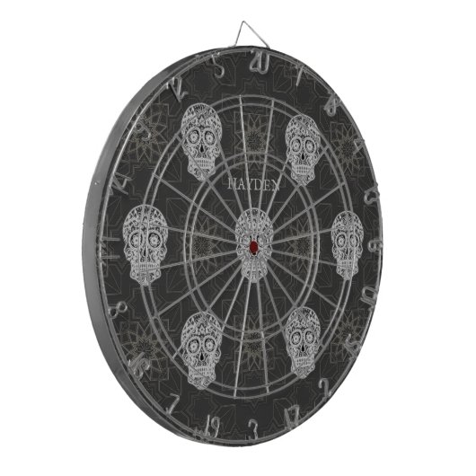 Gothic Sugar Skull and Grey Geometric Pattern Dartbord (Voorkant Links)