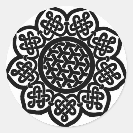 GOTHIC SUN Black White Celtic Knoks Ronde Sticker (Voorkant)
