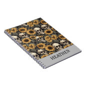 Gothic Sunflower Skull - Gepersonaliseerd monogram Notitieboek (Rechterzijde)