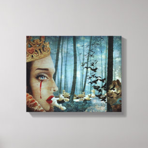 Gothic Surreal Unieke Collage Sad Queen of Hearts Canvas Afdruk