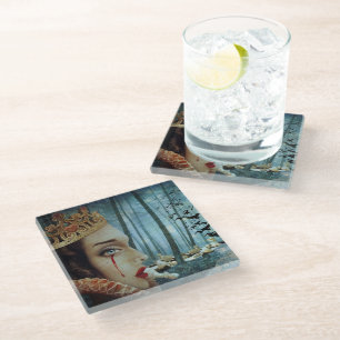 Gothic Surreal Unieke Collage Sad Queen of Hearts Glazen Onderzetter