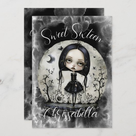 Gothic Sweet Sixteen verjaardagsfeestje uitnodigin Kaart (Voorkant / Achterkant)