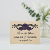 Gothic Swirl Rozen Save the Date Briefkaart, Paars Aankondigingskaart (Staand voorkant)