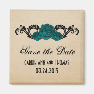 Gothic Swirl Rozen Save the Date Magnet, Blauwgroe Magneet
