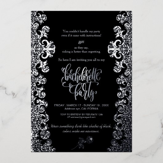 Gothic Theme Black Bachelorette Party Folie Uitnodiging (Voorkant)