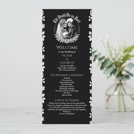 Gothic Till Death Do Us Part Een Skeleton-bruiloft Programma (Staand voorkant)