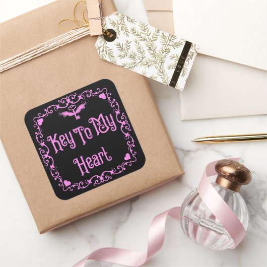 Gothic Valentijn sleutel tot mijn hart roze Vierkante Sticker (Geschenken)