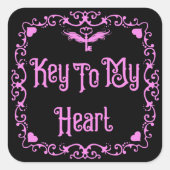 Gothic Valentijn sleutel tot mijn hart roze Vierkante Sticker (Voorkant)