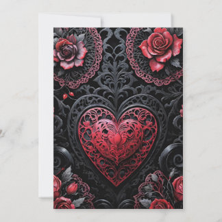 Gothic Valentine Red & Black Hearts & Roses Feestdagenkaart