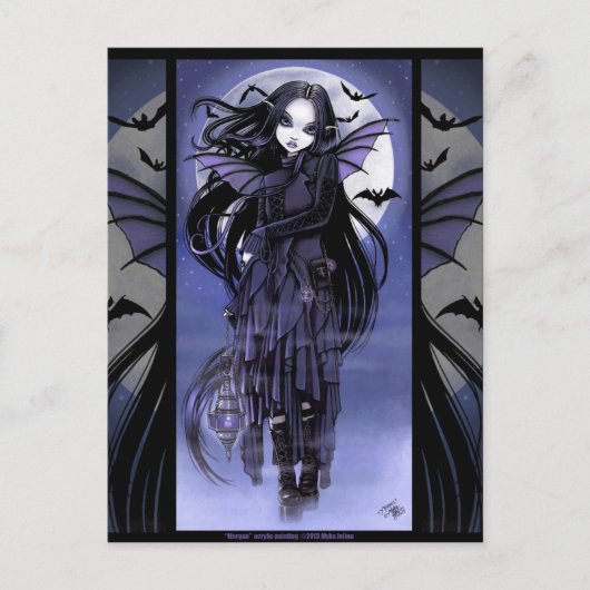 Gothic Vampire Bat Fairy Paarse Moon Morgan Postca Briefkaart (Voorkant)