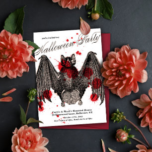 Gothic Vampire Bat Halloween Party Invitation Kaart