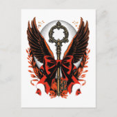 Gothic Velvet Bow Key met vleugels en maan Aankondigingskaart (Voorkant)