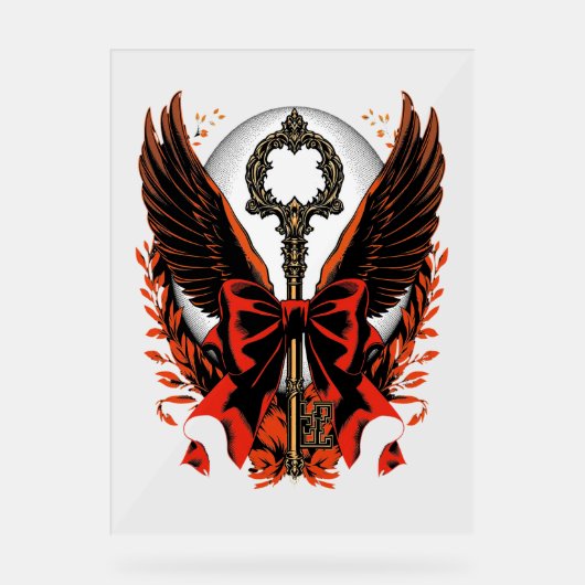 Gothic Velvet Bow Key met vleugels en maan Acryl Bord (Voorkant)