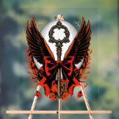 Gothic Velvet Bow Key met vleugels en maan Acryl Bord (Neutraal)