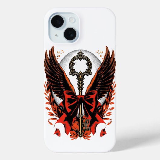 Gothic Velvet Bow Key met vleugels en maan Case-Mate iPhone Case (Achterkant)