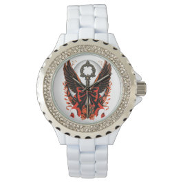 Gothic Velvet Bow Key met vleugels en maan Horloge