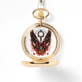 Gothic Velvet Bow Key met vleugels en maan Horloge