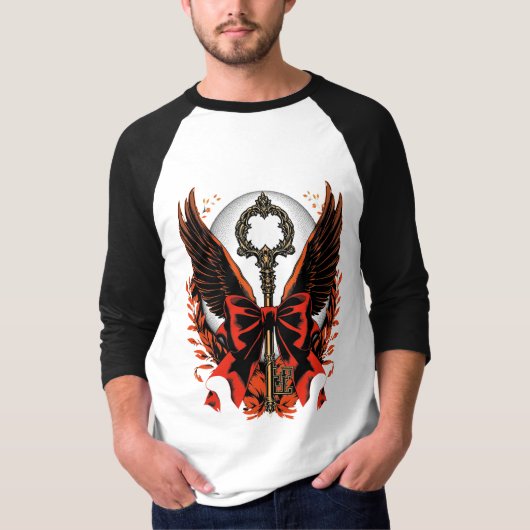 Gothic Velvet Bow Key met vleugels en maan T-shirt (Voorkant)