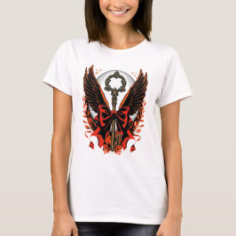 Gothic Velvet Bow Key met vleugels en maan T-shirt