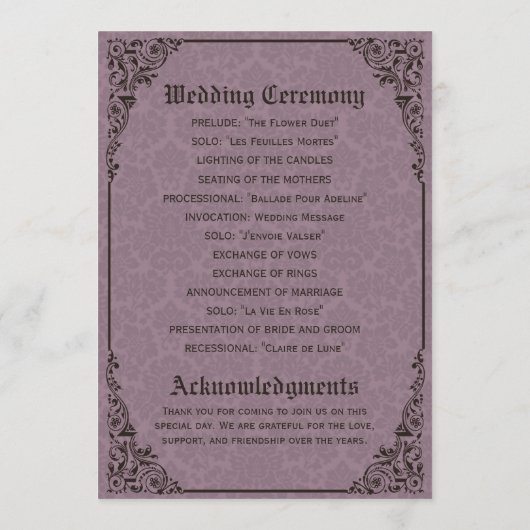 Gothic Victoriaans Damask Wedding Programma's (Achterkant)