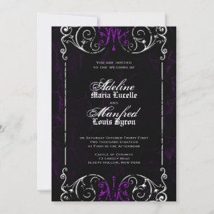 Gothic Victoriaans Halloween Paars Wedding Invite Kaart