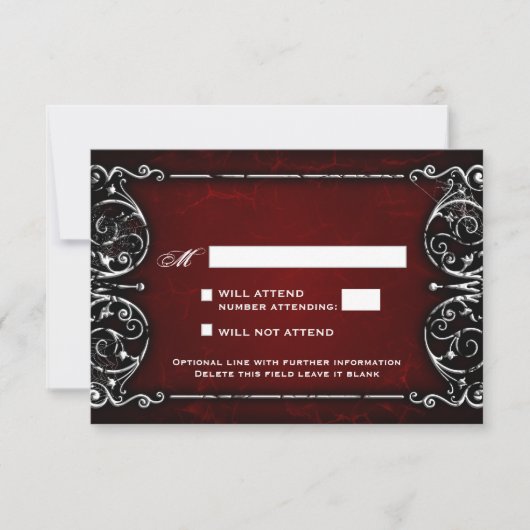 Gothic Victoriaans Spooky Red & White Wedding RSVP (Voorkant)