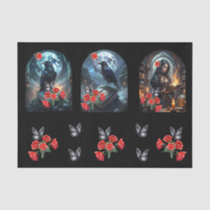Gothic Vintage Raven & Rode Rozen Decoupage Tissuepapier