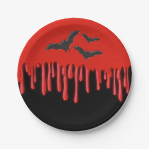 Gothic Vleermuizen & Rode Druipende Bloed Hallowee Papieren Bordje