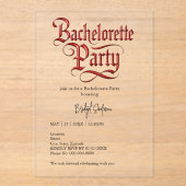 gothic vrijgezellenfeest - Red Metallic Script Acryl Uitnodigingen (Voorkant)