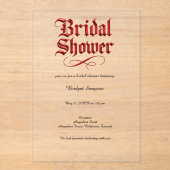 Gothic vrijgezellenfeest Red Metallic Script Acryl Uitnodigingen (Voorkant)