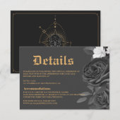 Gothic Wedding Black Roos Tarot Enclosure card RSVP Kaartje (Voorkant / Achterkant)
