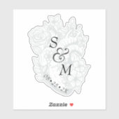 Gothic Wedding Date White Spooky Heart Monogram Sticker (Vel)