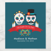 Gothic Wedding Day of the Dead Sugar Skull Wijn Etiket (Enkel label)