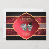 Gothic Wedding Deep Red Grey Gold Skulls Kaart (Voorkant)