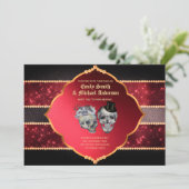 Gothic Wedding Deep Red Grey Gold Skulls Kaart (Staand voorkant)