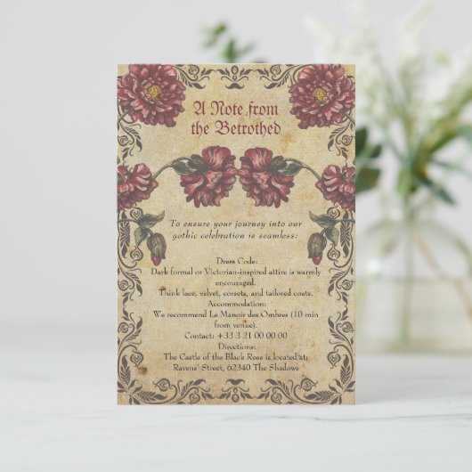Gothic Wedding Enclosure Card with Aged Paper Informatiekaartje (Staand voorkant)