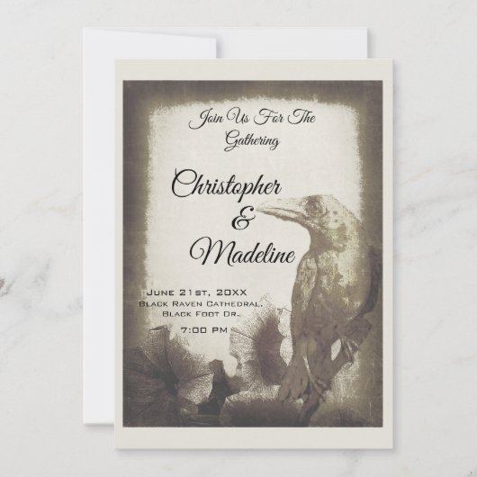Gothic Wedding Invitation Crow Witch Gothic Bridal Kaart (Voorkant)