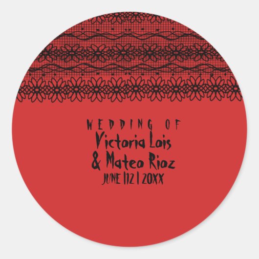 Gothic Wedding Lace Red Black Ronde Sticker (Voorkant)