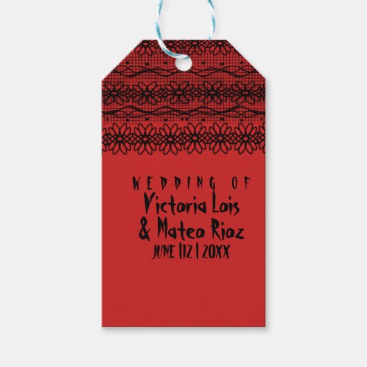 Gothic Wedding Lace Red Black Wine Label Cadeaulabel (Voorkant)
