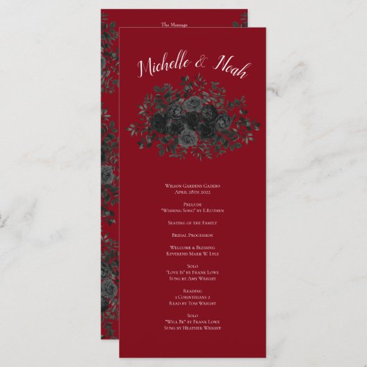 Gothic Wedding Programs (programma's voor rode en  Menu (Voorkant / Achterkant)