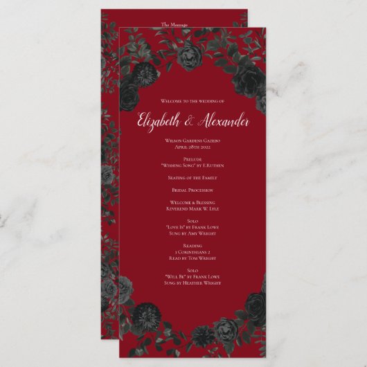 Gothic Wedding Programs (programma's voor rode en  Menu (Voorkant / Achterkant)