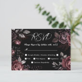 Gothic Wedding RSVP Zwart Donker Bloemen (Staand voorkant)