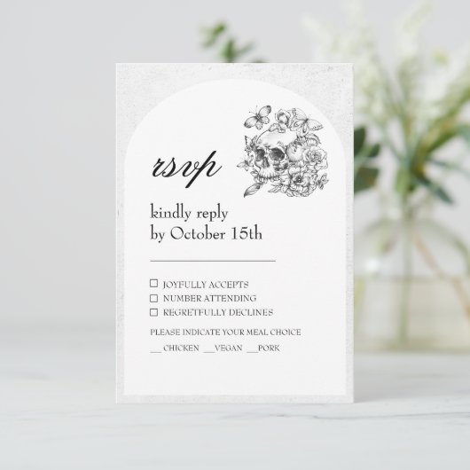 Gothic Wedding Skull Tot de dood ons Deel RSVP (Staand voorkant)