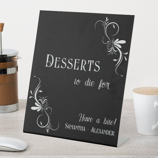 Gothic Whimsigoth Zilver Grijs Desserts Trouwen Reclamebord Met Voetstuk (Insitu)