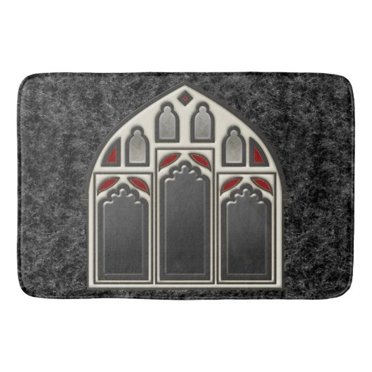 Gothic Window met Skeletten en vleermuizen op zwar Badmat (Voorkant)