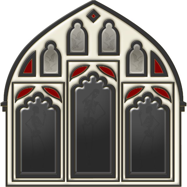 Gothic Window met Skeletten en vleermuizen op zwar Behang (Look in glass panes to see the bats and skeletons.

)