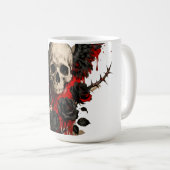 Gothic Winged Skull and Red Roses Coffee Mug (Devant droit)