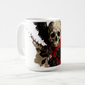 Gothic Winged Skull and Red Roses Coffee Mug (Devant gauche)