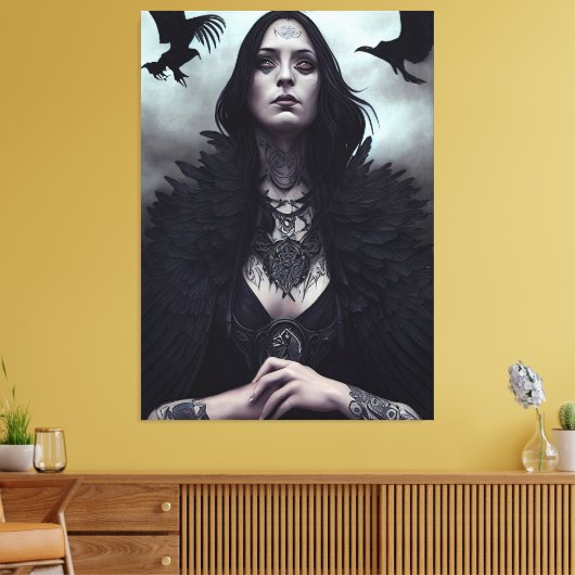 Gothic Witch Black Crow Canvas Afdruk (Insitu (Woonkamer))